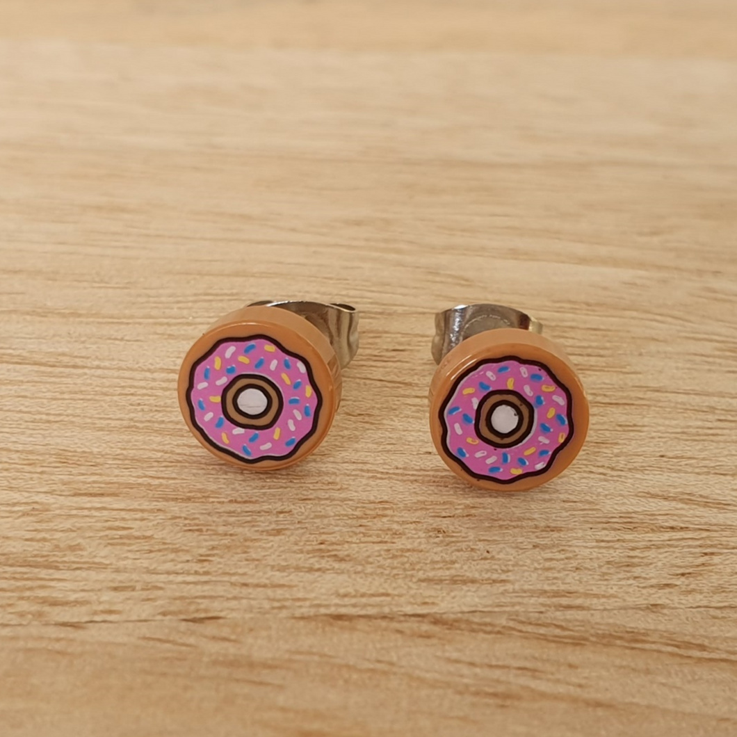 Doughnut stud earrings made with LEGO pieces