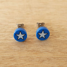 Load image into Gallery viewer, Blue and White star stud earrings
